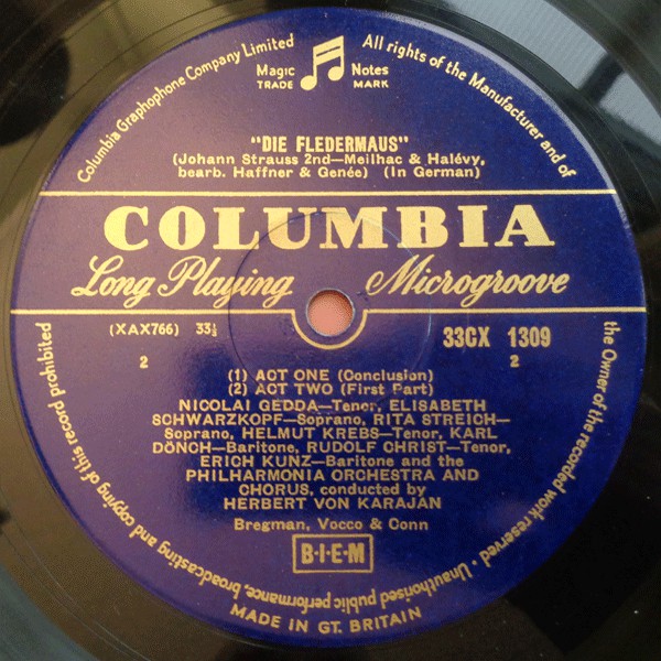 Johann Strauss* - Elizabeth Schwarzkopf*, Nicolai Gedda, Helmut Krebs, Rita Streich, Karl Dönch, Erich Kunz, Rudolf Christ, Philharmonia Orchestra And Chorus* Conducted By Herbert von Karajan : Die Fledermaus (2xLP, Mono)