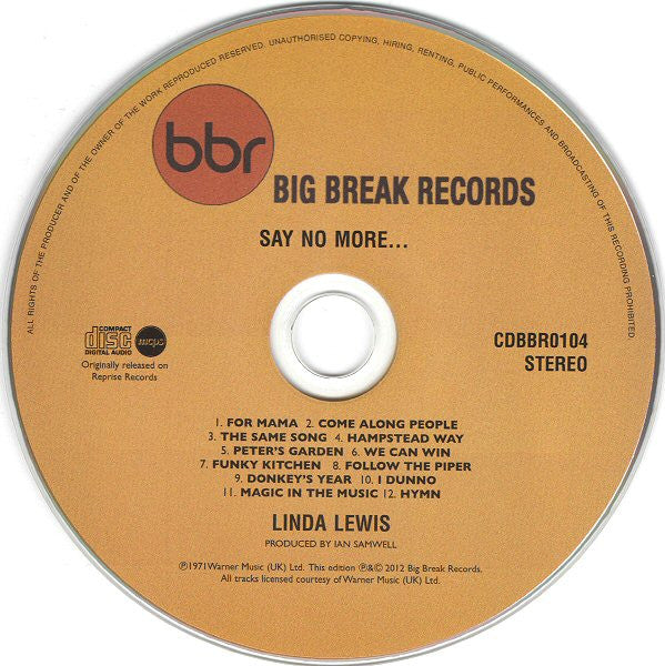 Linda Lewis : &#39;Say No More...&#39; (CD, Album, RE, RM)