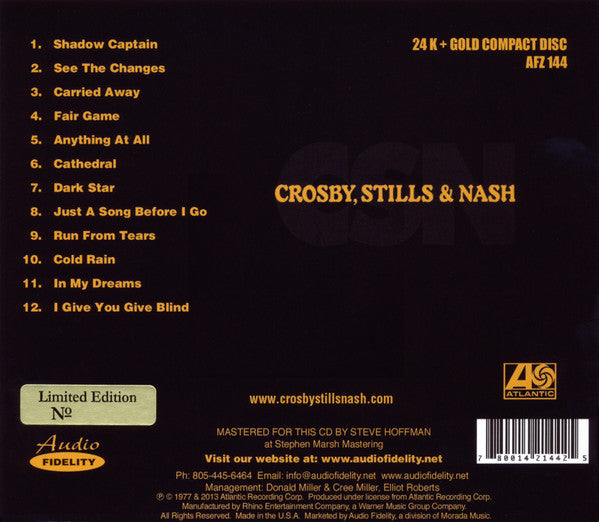 Crosby, Stills &amp; Nash : CSN (CD, Album, Ltd, Num, RE, RM, Gol)