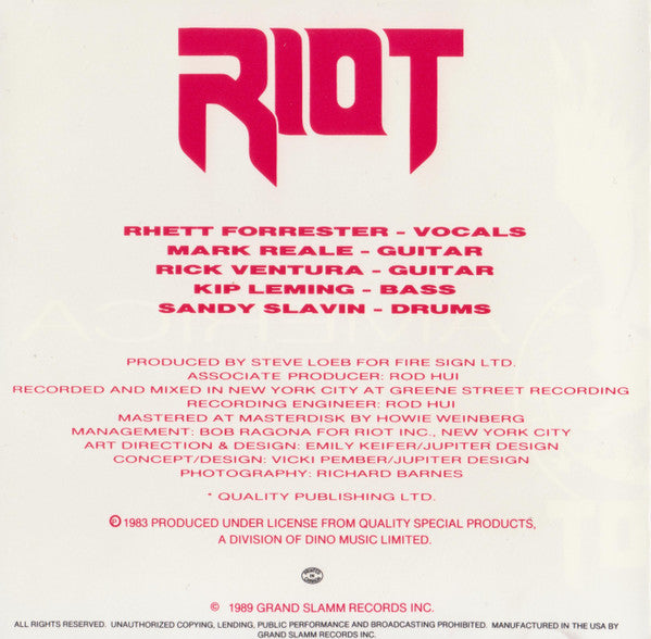 Riot (4) : Born In America (CD, Album, RE)