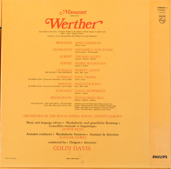 Massenet* - Carreras*, Von Stade*, Allen*, Buchanan*, Lloyd*, Orchestra Of The Royal Opera House, Covent Garden, Colin Davis* : Werther (3xLP, Album + Box)