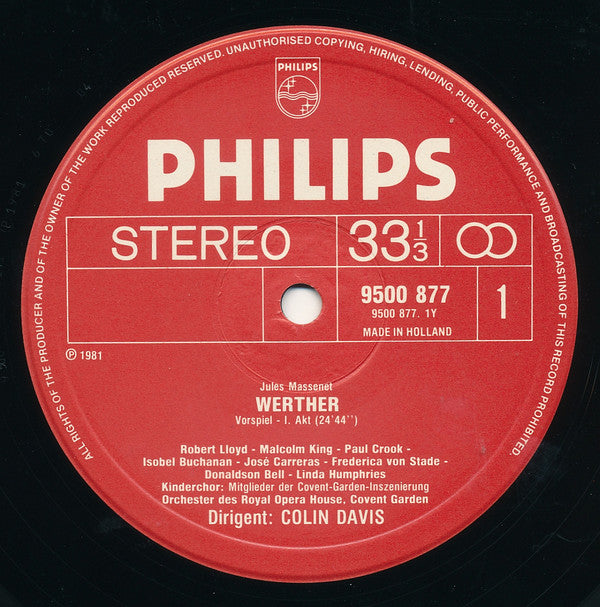 Massenet* - Carreras*, Von Stade*, Allen*, Buchanan*, Lloyd*, Orchestra Of The Royal Opera House, Covent Garden, Colin Davis* : Werther (3xLP, Album + Box)