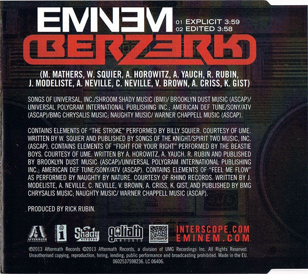 Eminem : Berzerk (CD, Single)
