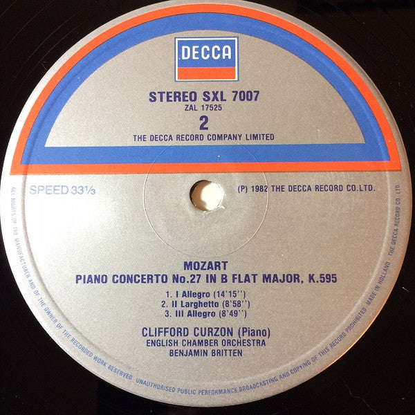 Clifford Curzon, Benjamin Britten, Mozart*, English Chamber Orchestra : Piano Concertos No.20 K.466 &amp; No.27 K.595 (LP, Album)