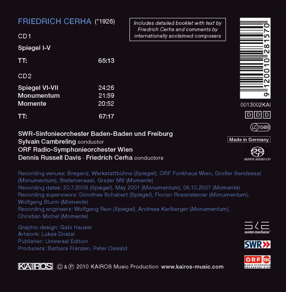 Friedrich Cerha, SWR Sinfonieorchester Baden-Baden Und Freiburg, Sylvain Cambreling, ORF Radio-Symphonieorchester Wien, Dennis Russell Davies, Friedrich Cerha : Spiegel-Monumentum-Momente (2xSACD)