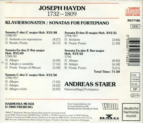 J. Haydn*, Andreas Staier : Klaviersonaten - Sonatas For Fortepiano Hob. XVI/48-52 (CD, Album)