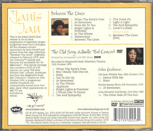 Janis Ian : Between The Lines + The Old Grey Whistle Test Concert DVD ... Plus (CD, Album, RE + DVD-V, NTSC, All)
