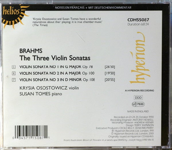 Brahms* - Krysia Osostowicz, Susan Tomes : The Three Violin Sonatas (CD, RE)
