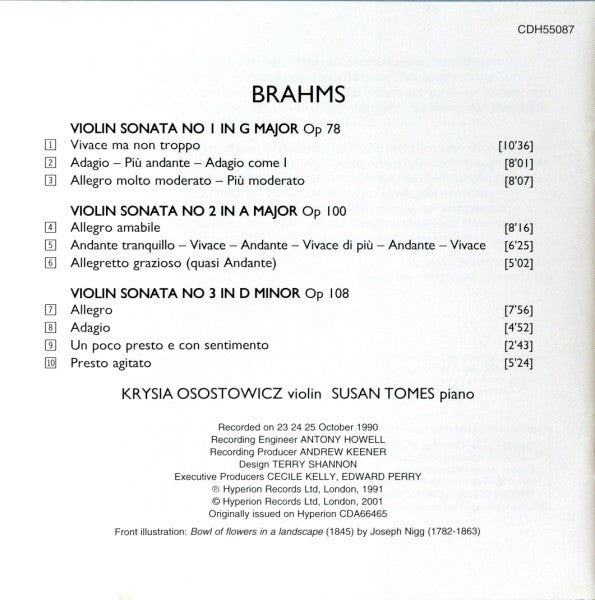 Brahms* - Krysia Osostowicz, Susan Tomes : The Three Violin Sonatas (CD, RE)