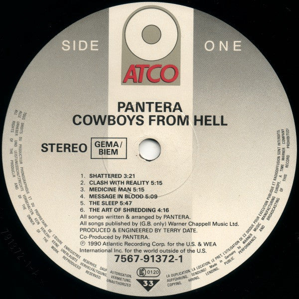Pantera : Cowboys From Hell (LP, Album, RP)