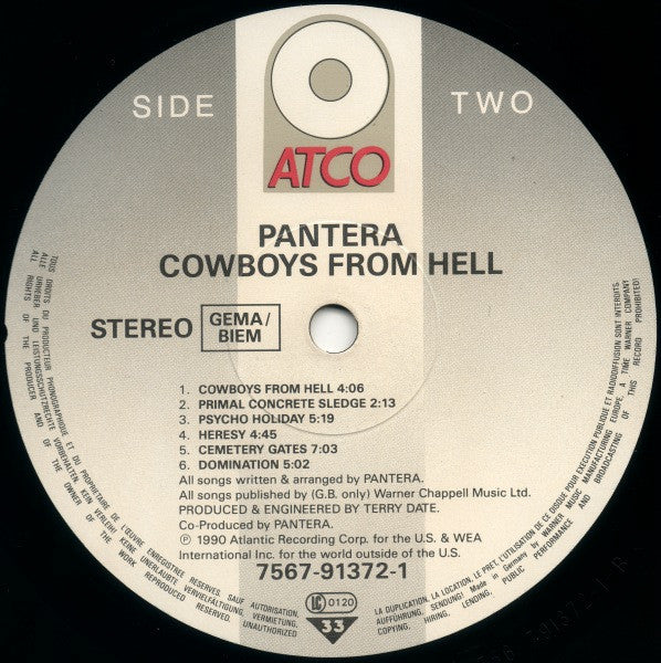 Pantera : Cowboys From Hell (LP, Album, RP)