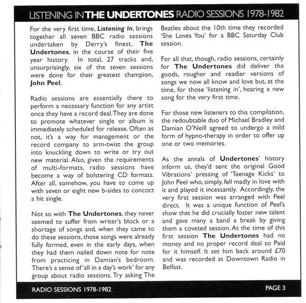 The Undertones : Listening In (Radio Sessions 1978-1982) (CD)