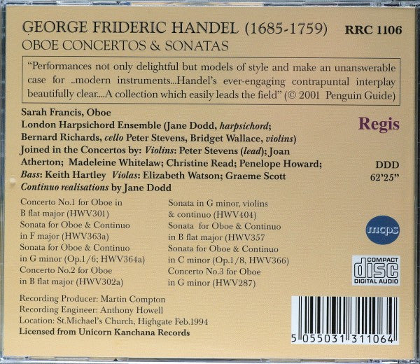 Handel* - Sarah Francis, London Harpsichord Ensemble : Oboe Concertos And Sonatas (CD)