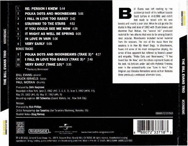 The Bill Evans Trio : Moon Beams (CD, Album, RE, RM)