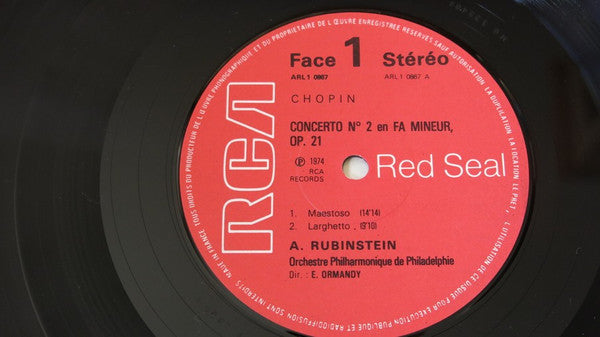 Frédéric Chopin, Arthur Rubinstein, Orchestre Philharmonique De Philadelphie*, E. Ormandy* : Concerto No. 2 En Fa Mineur, Op. 21/ Grande Fantaisie Sur Des Airs Polonais, Op. 13 (LP, Album, RE, Gat)
