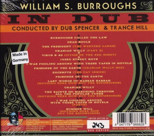 William S. Burroughs Conducted By Dub Spencer &amp; Trance Hill : William S. Burroughs In Dub (CD, Album, Ltd, Num, Dig)