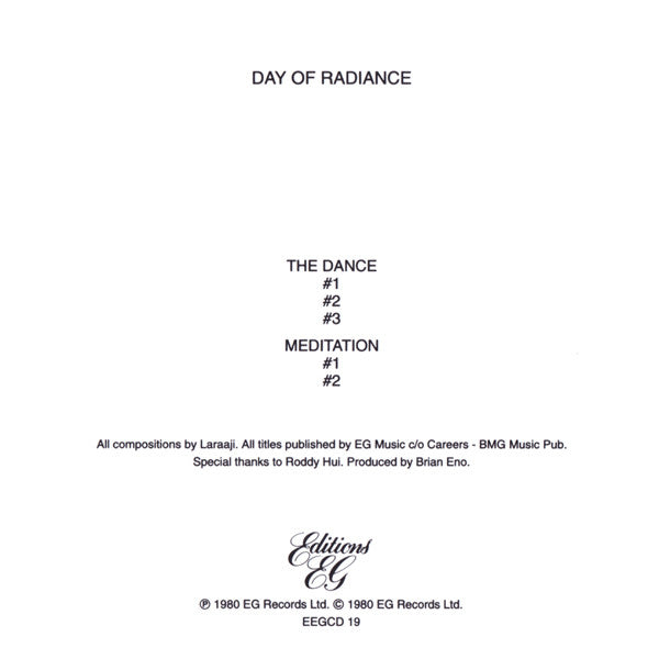 Laraaji Produced By Brian Eno : Ambient 3 (Day Of Radiance) (CD, Album, RE, RP)