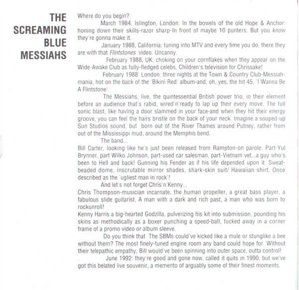 The Screaming Blue Messiahs : BBC Radio 1 Live In Concert (CD, Album)