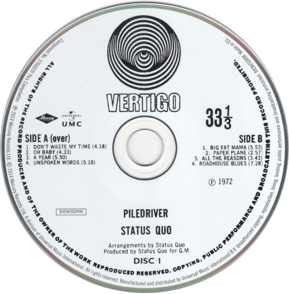Status Quo : Piledriver (CD, Album, RE, RM + CD, Comp + Dlx, Dig)