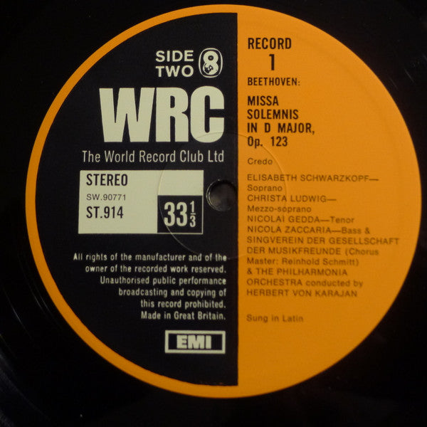 Beethoven* - The Philharmonia Orchestra* ∙ Herbert Von Karajan, Elisabeth Schwarzkopf, Christa Ludwig, Nicolai Gedda, Nicola Zaccaria : Missa Solemnis In D Major (2xLP, Club, Gat)