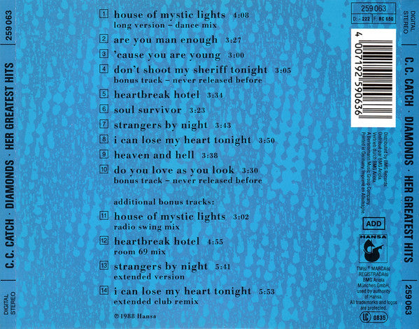 C.C. Catch : Diamonds - Her Greatest Hits (CD, Comp)