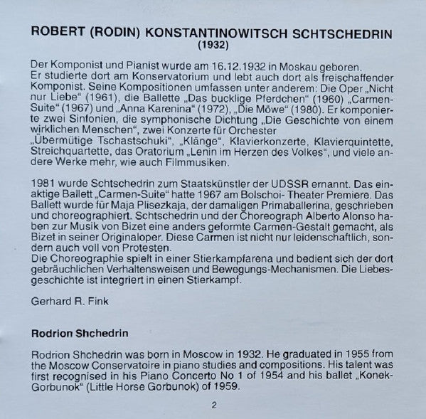 Bizet* / Schtschedrin* - Moscow Virtuosi Chamber Orchestra*, Vladimir Spivakov : Carmen - Suite (CD, Comp)