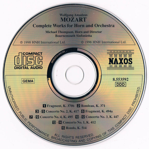 Mozart* - Michael Thompson (2), Bournemouth Sinfonietta : Complete Works For Horn And Orchestra (CD, Album)