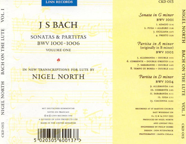 Nigel North, Johann Sebastian Bach : Bach On The Lute (Volume 1) (CD, Album)