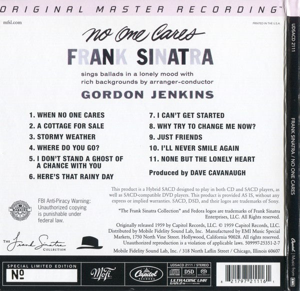 Frank Sinatra : No One Cares (SACD, Hybrid, Album, Ltd, Num, RE, Dig)