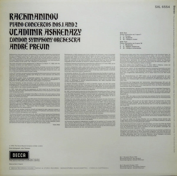 Rachmaninov*, Vladimir Ashkenazy, London Symphony Orchestra, André Previn : Piano Concertos Nos.1 And 2 (LP)