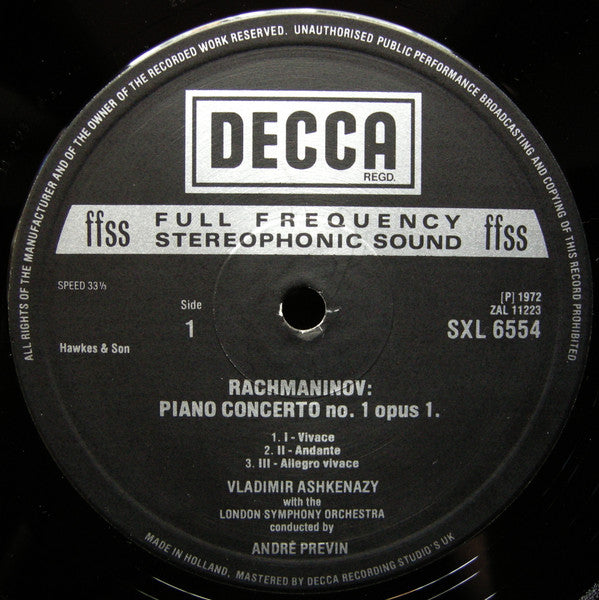 Rachmaninov*, Vladimir Ashkenazy, London Symphony Orchestra, André Previn : Piano Concertos Nos.1 And 2 (LP)