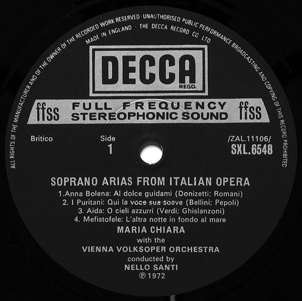 Maria Chiara, Vienna Volksoper Orchestra*, Nello Santi : Presenting Maria Chiara In Soprano Arias From Italian Opera (LP)