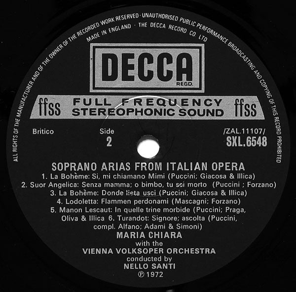 Maria Chiara, Vienna Volksoper Orchestra*, Nello Santi : Presenting Maria Chiara In Soprano Arias From Italian Opera (LP)