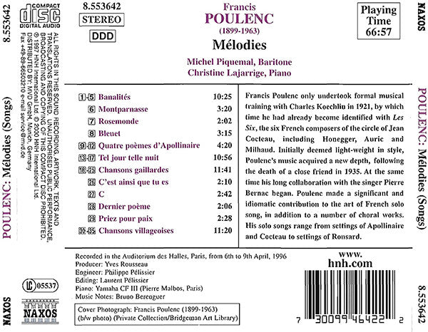 Poulenc*, Michel Piquemal, Christine Lajarrige : Mélodies (Songs) (CD)