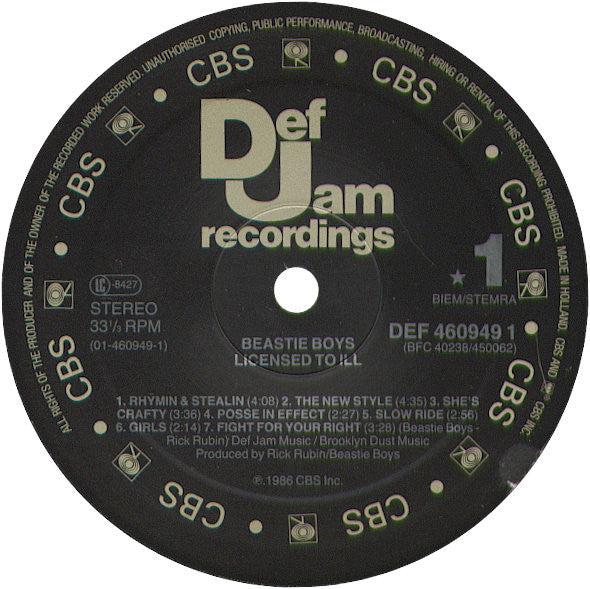 Beastie Boys : Licensed To Ill (LP, Album, RE, CBS)