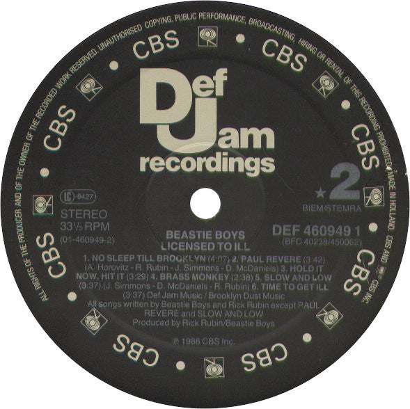 Beastie Boys : Licensed To Ill (LP, Album, RE, CBS)