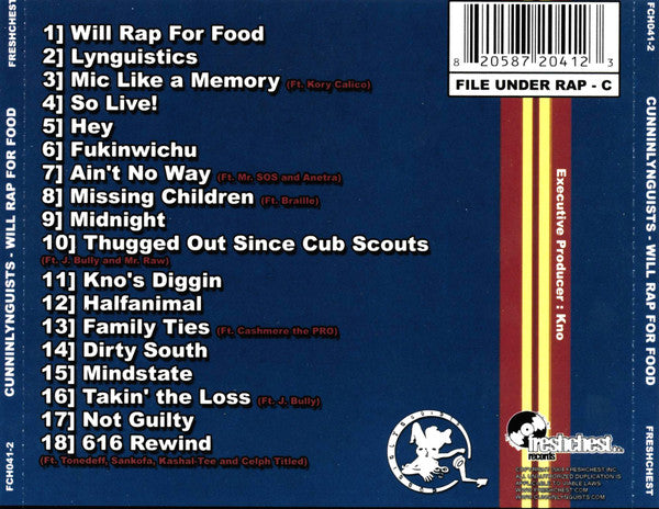 CunninLynguists : Will Rap For Food (CD, Album, RE)
