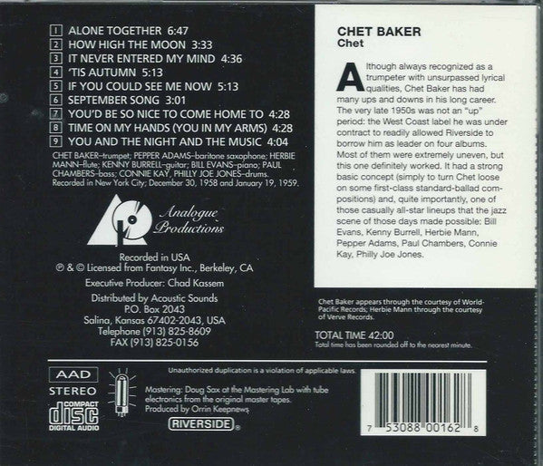 Chet Baker : Chet (CD, Album, Ltd, RE, RM, 24 )