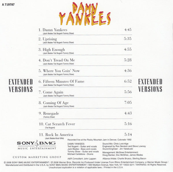 Damn Yankees : Extended Versions (CD, Album)