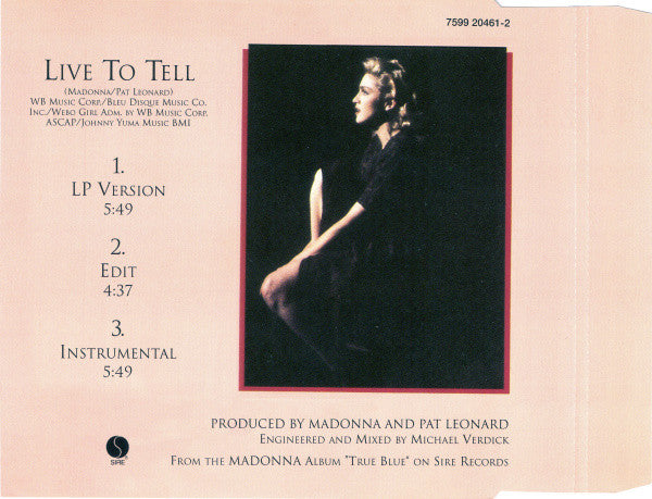 Madonna : Live To Tell (CD, Single, RE)