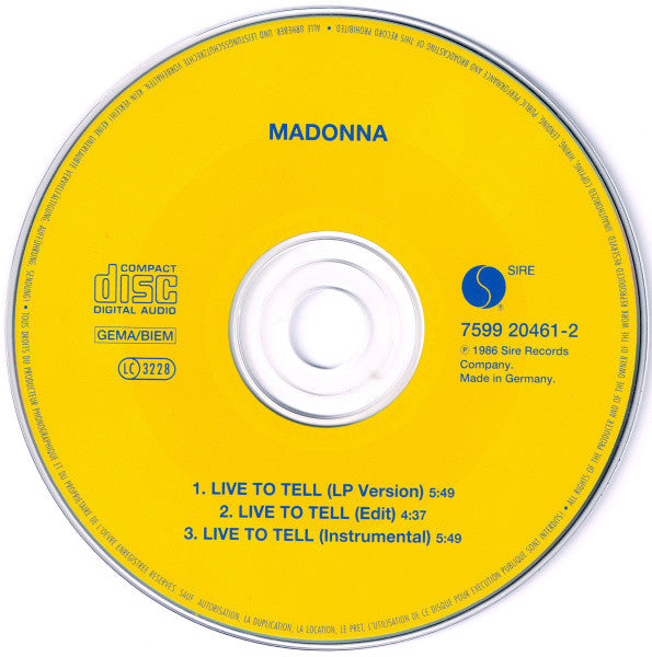 Madonna : Live To Tell (CD, Single, RE)