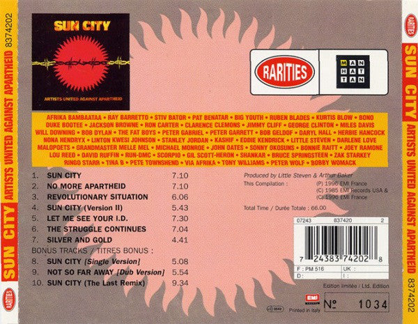 Artists United Against Apartheid : Sun City (CD, Album, Ltd, Num, RE)