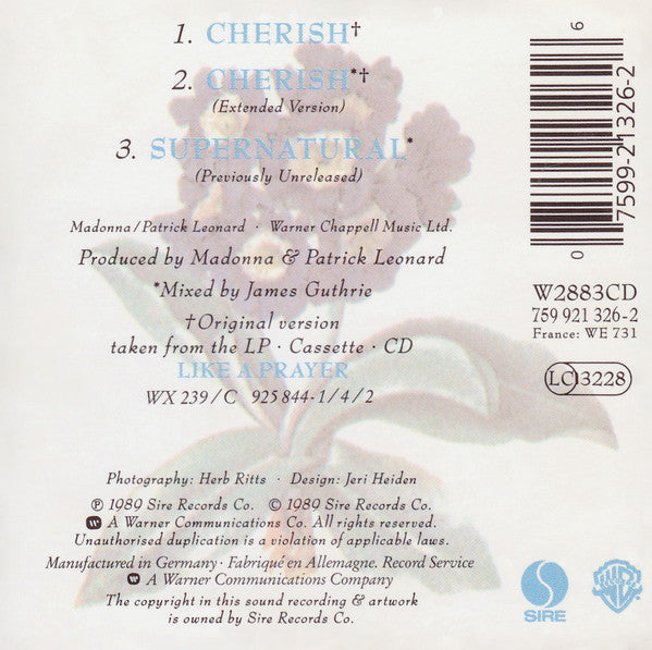 Madonna : Cherish (CD, Mini, Single)