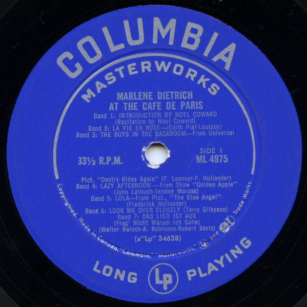 Noel Coward* Introduces Marlene Dietrich : At The Cafe De Paris (LP, Album)
