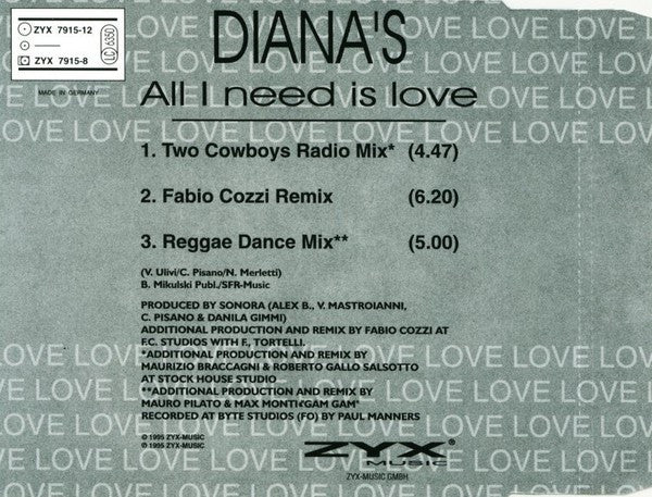 Diana's : All I Need Is Love (CD, Maxi)