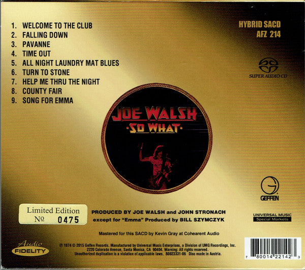 Joe Walsh : So What (SACD, Hybrid, Album, Ltd, Num, RE, RM)