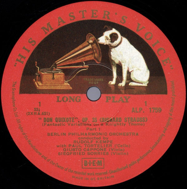 Richard Strauss - Rudolf Kempe, The Berlin Philharmonic Orchestra*, Paul Tortelier, Giusto Cappone : Don Quixote / Till Eulenspiegel (LP, Mono)