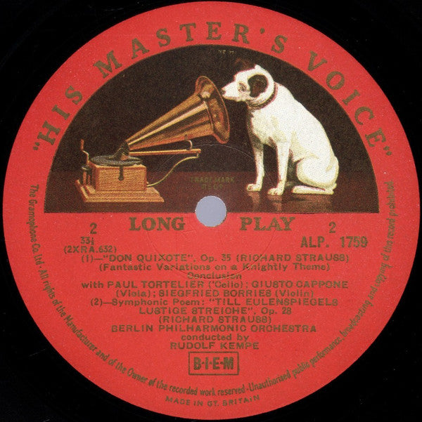Richard Strauss - Rudolf Kempe, The Berlin Philharmonic Orchestra*, Paul Tortelier, Giusto Cappone : Don Quixote / Till Eulenspiegel (LP, Mono)