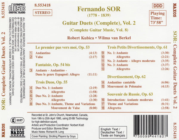 Sor* - Robert Kubica • Wilma van Berkel : Guitar Duets (Complete), Vol. 2 (CD, Album)