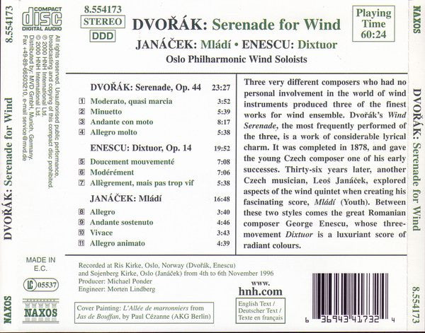 Dvořák* – Enescu* – Janáček* / Oslo Philharmonic Wind Soloists : Serenade For Wind / Mládí / Dixtuor (CD, Album)